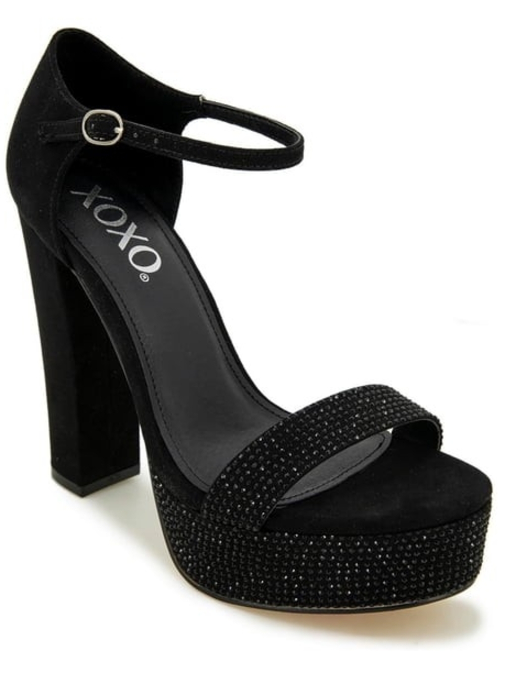 XOXO Black Crystal Platform Ankle-Strap Heels